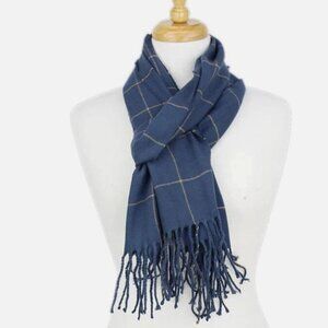 Unisex Plaid Muffler Blue Indigo Ckeckered long stole men & women, Warm winter